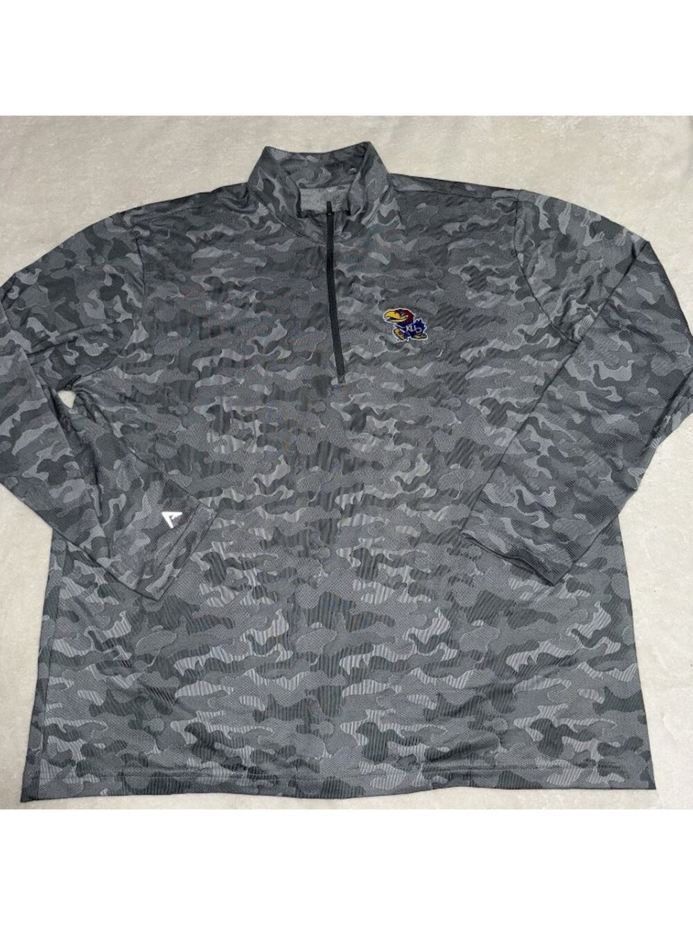 Kansas Jayhawks KU Gray Camo Antigua 1/4 Zip Pullover Men’s Sz XXLarge